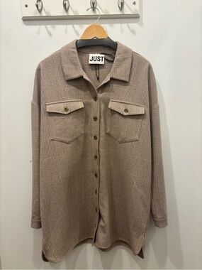 Just Women's Taupe Button-Down Shirt Jacket